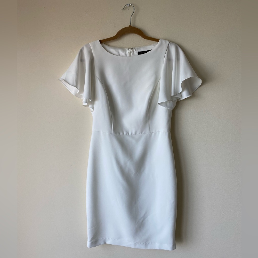 White House Black Market White Flutter Sleeve Sheath Dress